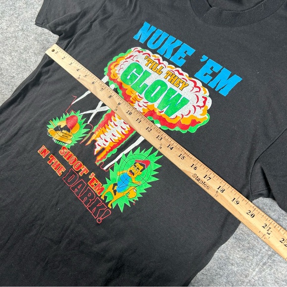 Vintage Nuke 'Em Till They Glow Shirt Mens XL Black 90s Pro War Shoot Em In Dark - Picture 7 of 8